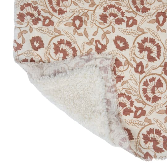 Hello Honey® 60" Tan & Rose Woven Cotton & Sherpa Throw Blanket
